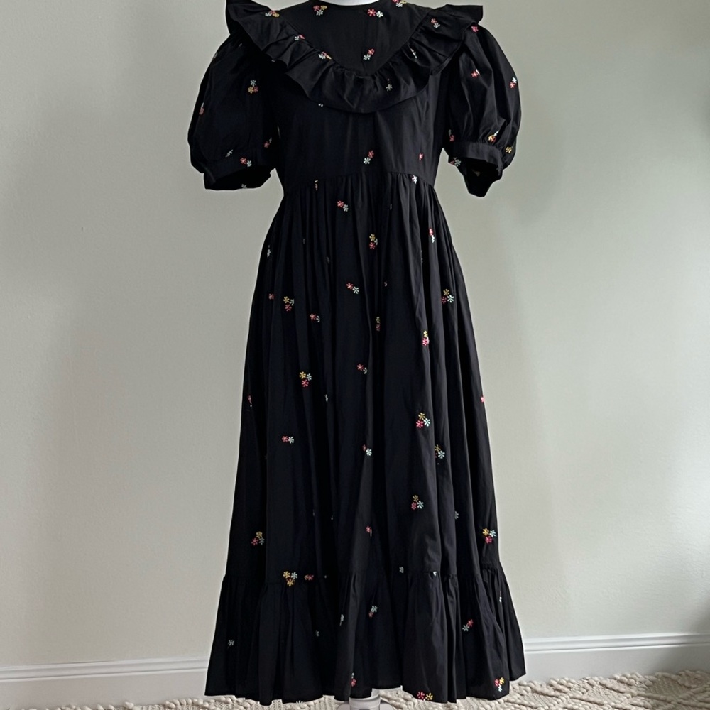 Batsheva Black Puff Sleeve Midi dress